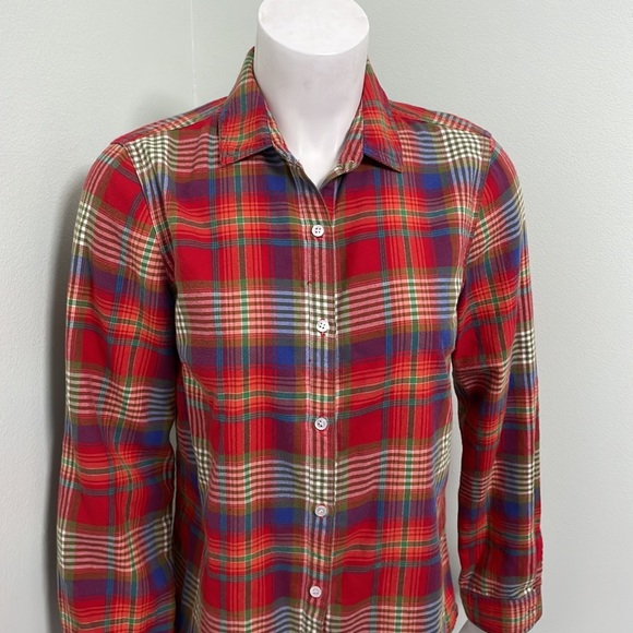 J. McLaughlin colorful red plaid long sleeve button front shirt - Picture 2 of 6
